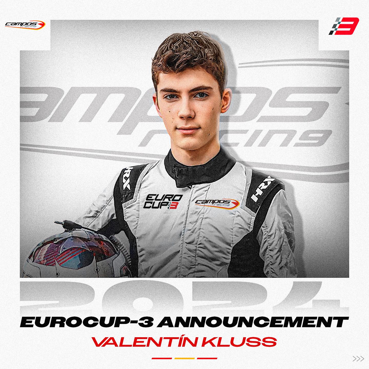 DRIVER ANNOUNCEMENT valentinkluss joins campos for eurocup_3 2024